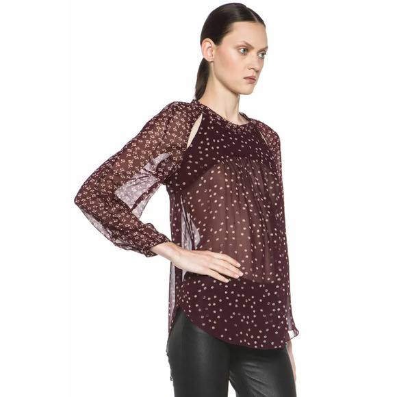 Isabel Marant Etoile Presley Printed Blouse Floral Dot Print Burgundy‎ Size 38 - Picture 2 of 10